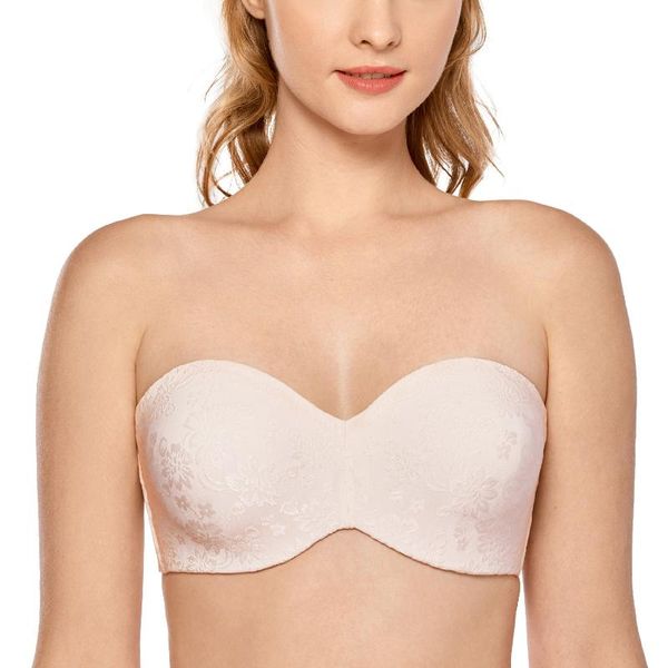 women's plus size unlined jacquard underwire minimizer strapless bra for large bust, Red;black
women's plus size unlined jacquard underwire minimizer strapless bra for large bust, Red;black
