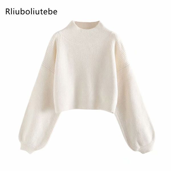 white turtleneck knitted women pullover crop sweater ladies long lantern sleeve autumn winter short sweater casual jumper, White;black
white turtleneck knitted women pullover crop sweater ladies long lantern sleeve autumn winter short sweater casual jumper, White;black