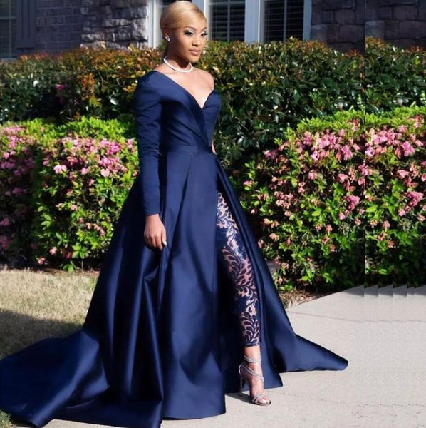 2019 modest blue jumpsuits two pieces prom dresses one shoulder front side slit pantsuit evening gowns party dress plus size robes de soirée, Black
2019 modest blue jumpsuits two pieces prom dresses one shoulder front side slit pantsuit evening gowns party dress plus size robes de soirée, Black