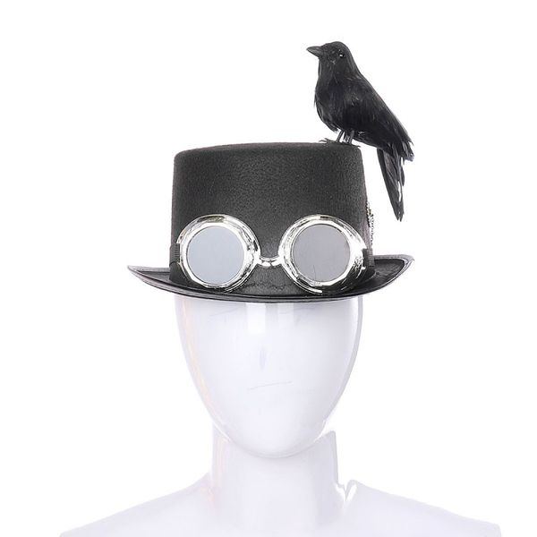 

diy halloween party assembly retro steampunk hat with goggles, gears, black crow bird costume party hat accessories