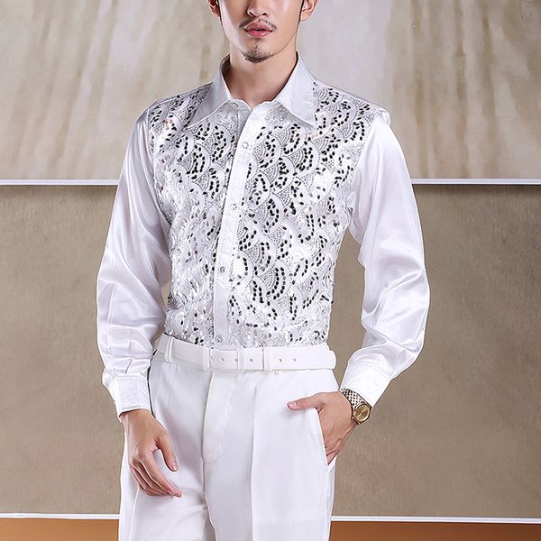 men's casual shirts red sequin glitter shirt men long sleeve button down stage prom dress mens dance host chorus male chemise homme, White;black
men's casual shirts red sequin glitter shirt men long sleeve button down stage prom dress mens dance host chorus male chemise homme, White;black