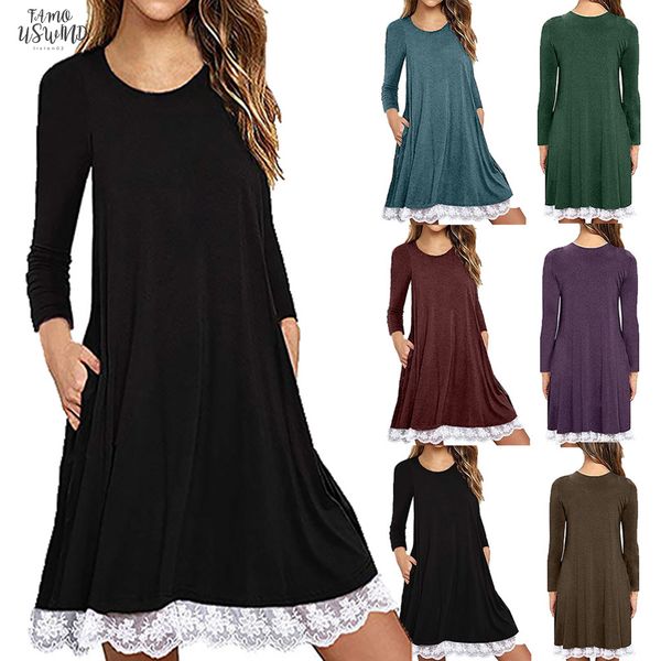 2020 casual women loose dress o neck knee length solid knee length color lace full sleeve swing family party wear vestidos by, Black;gray
2020 casual women loose dress o neck knee length solid knee length color lace full sleeve swing family party wear vestidos by, Black;gray