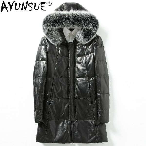 ayunsue men's sheepskin coat genuine leather winter duck down jacket men fur collar hooded long coat men jackets kj1448, Black
ayunsue men's sheepskin coat genuine leather winter duck down jacket men fur collar hooded long coat men jackets kj1448, Black