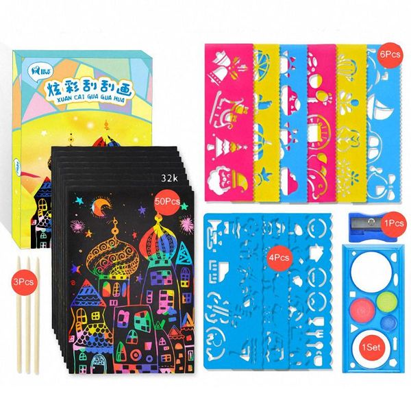 gift sets 50pcs/set magic color rainbow scratch set with graffiti stencil drawing stick diy painting toy kids learning gifts art supplies
gift sets 50pcs/set magic color rainbow scratch set with graffiti stencil drawing stick diy painting toy kids learning gifts art supplies