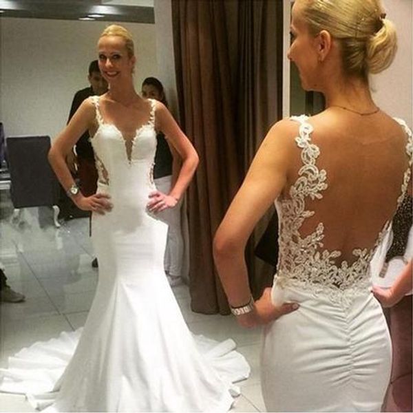 amazing hollow back mermaid wedding dresses bridal gowns with straps deep v neck mermaid court train applique sequins beaded wedding gowns, White
amazing hollow back mermaid wedding dresses bridal gowns with straps deep v neck mermaid court train applique sequins beaded wedding gowns, White