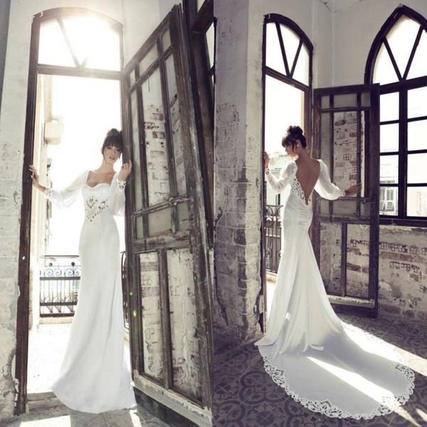 2020 gorgeous mermaid wedding dresses scoop long sleeve hollow satin wedding dresses court train bridal gowns, White
2020 gorgeous mermaid wedding dresses scoop long sleeve hollow satin wedding dresses court train bridal gowns, White