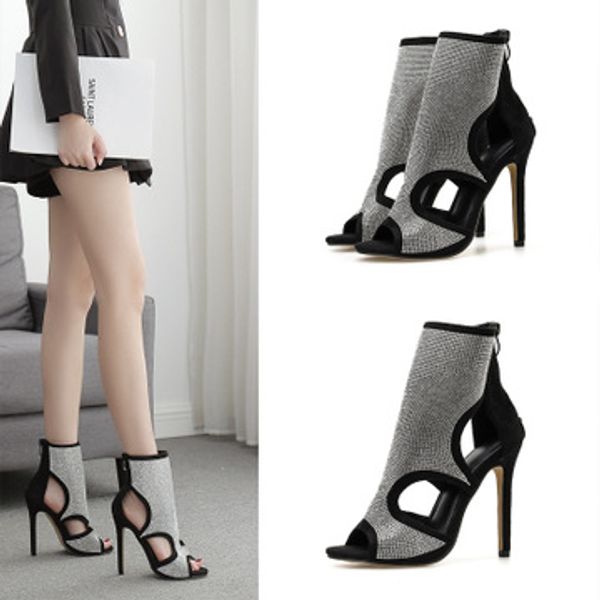 2020 new women's shoes europe and america shiny rhinestones fine high heel suede high to help fish mouth sandals boots, Black
2020 new women's shoes europe and america shiny rhinestones fine high heel suede high to help fish mouth sandals boots, Black
