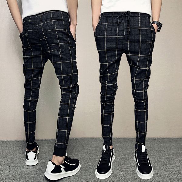 2018 summer new style men plaid casual pants trend slim fit skinny pants men's harem elastic waist long, White;black
2018 summer new style men plaid casual pants trend slim fit skinny pants men's harem elastic waist long, White;black