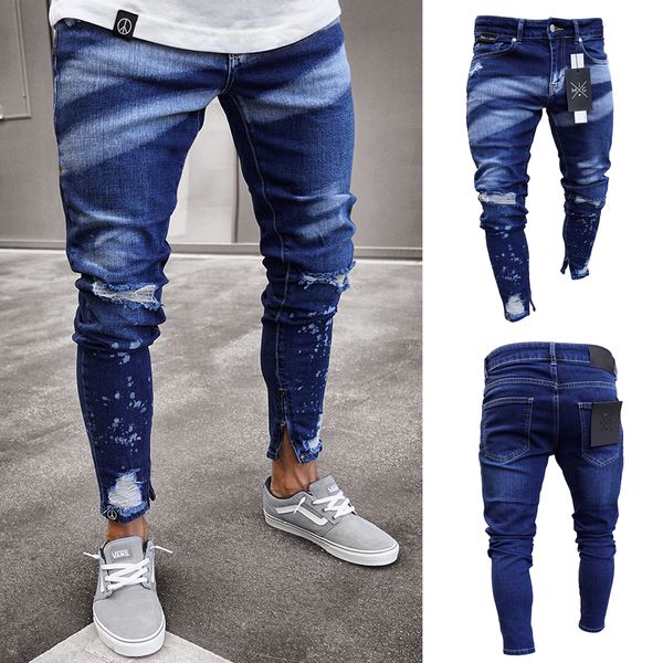 men stretchy ripped skinny biker striped jeans destroyed hole taped slim fit denim scratched jeans, Blue
men stretchy ripped skinny biker striped jeans destroyed hole taped slim fit denim scratched jeans, Blue