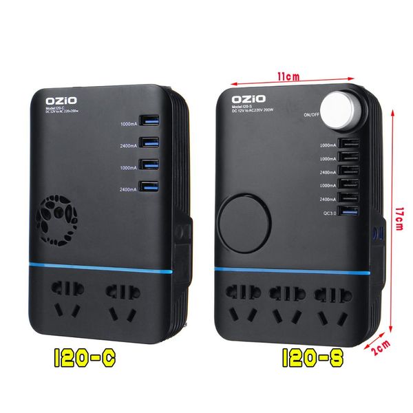 

ozio 200w car power cigarette lighter inverter dc 12v to ac 220v converter charger adapter transformer lighter socket usb output