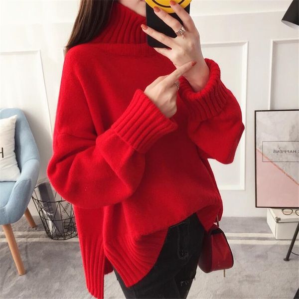 women's sweaters sweater 2021 autumn and winter solid color long-sleeved loose thick warm high collar retro wind hem split fork, White;black
women's sweaters sweater 2021 autumn and winter solid color long-sleeved loose thick warm high collar retro wind hem split fork, White;black