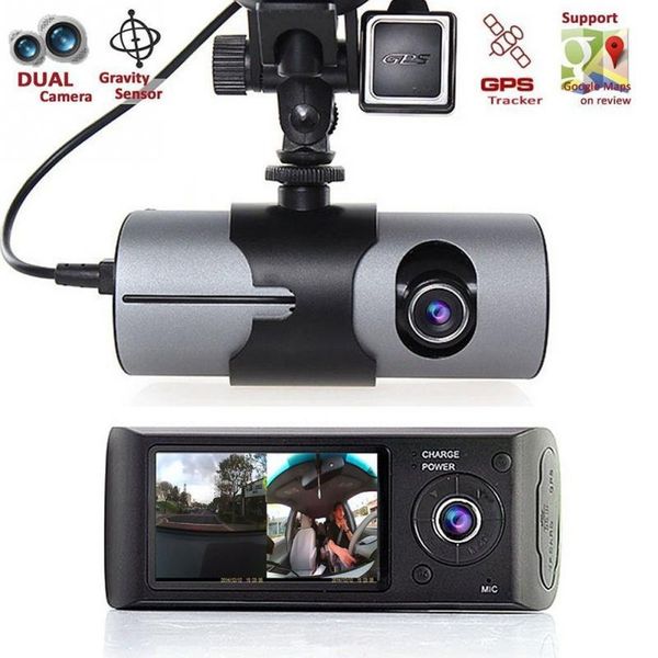 

camera car dvr r300 with gps and 3d g-sensor lcd x3000 cam video camcorder cycle recording digital zoom dash cam dual lens