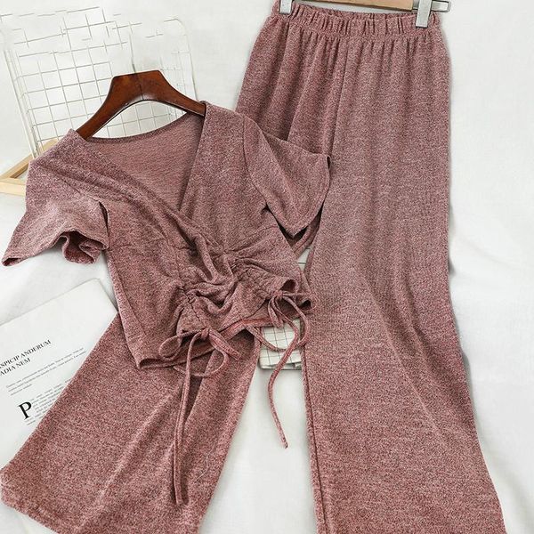 deat 2020 summer women two piece set korean casual drawstring short t-shirt high-waisted wide-leg casual knitted suit mi986, White
deat 2020 summer women two piece set korean casual drawstring short t-shirt high-waisted wide-leg casual knitted suit mi986, White