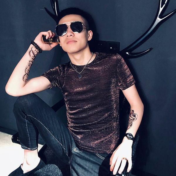 2019 summer new bright face elastic social personality tide male round neck short-sleeved slim t-shirt, White;black
2019 summer new bright face elastic social personality tide male round neck short-sleeved slim t-shirt, White;black