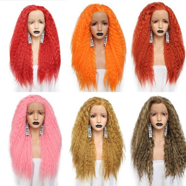 6colors fashion long afro curly wavy hair synthetic lace frontal wig wave wig for party daily, Black;brown
6colors fashion long afro curly wavy hair synthetic lace frontal wig wave wig for party daily, Black;brown