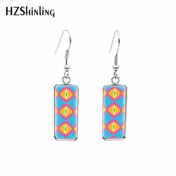 

2019 new colorful lines rectangular earring glass p jewelry stars flowers dots pattern fish hook earring, Silver