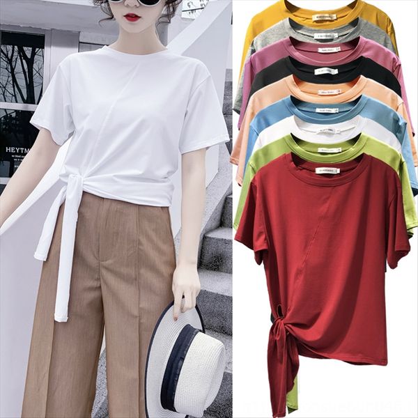 suitable for 2020 summer irregular hem tie knot t-shirt women's short sleeve solid color round collar careful machine, White
suitable for 2020 summer irregular hem tie knot t-shirt women's short sleeve solid color round collar careful machine, White