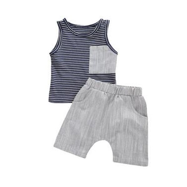 2-6years kids baby boys clothes sets striped pocket sleeveless vest +grey shorts trousers, White
2-6years kids baby boys clothes sets striped pocket sleeveless vest +grey shorts trousers, White