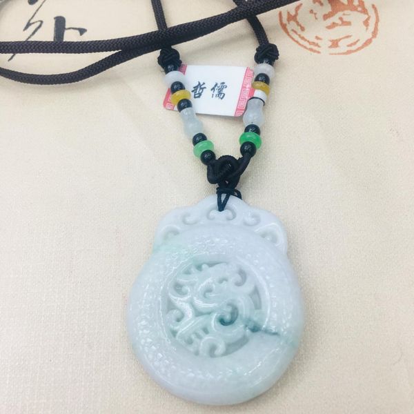 natural burmese emerald jade carving vintage dragon pendant with hand-knitted tri-color bead necklace, Silver
natural burmese emerald jade carving vintage dragon pendant with hand-knitted tri-color bead necklace, Silver