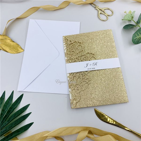 special glitter rose gold tri-fold laser cut wedding invitations with rsvp card & belly band, laser invites for weddings&event
special glitter rose gold tri-fold laser cut wedding invitations with rsvp card & belly band, laser invites for weddings&event