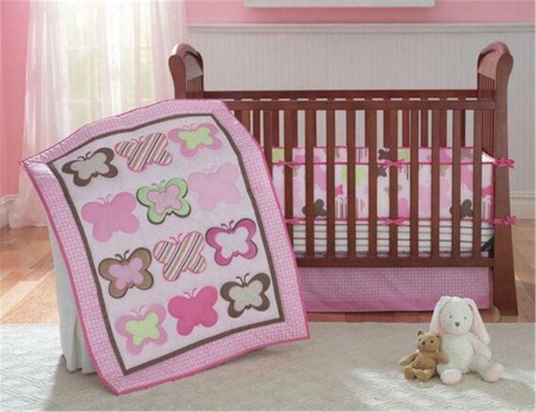 4pcs pink butterfly baby crib cot bedding quilt bumper sheet dust ruffle set new 
4pcs pink butterfly baby crib cot bedding quilt bumper sheet dust ruffle set new