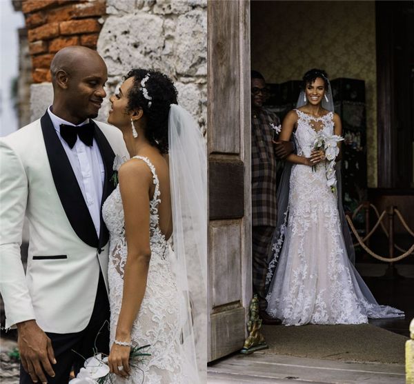 nigerian elegant lace mermaid wedding dresses backless sheer jewel neck lace appliques sweep train beach bridal gown vestido de novia, White
nigerian elegant lace mermaid wedding dresses backless sheer jewel neck lace appliques sweep train beach bridal gown vestido de novia, White
