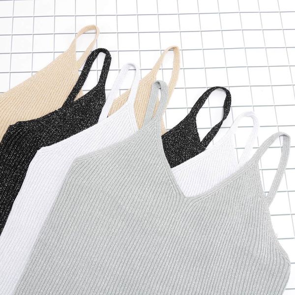 knitted tank gold thread crop summer sequined v neck camisole for women lencero mujer, Black;white
knitted tank gold thread crop summer sequined v neck camisole for women lencero mujer, Black;white