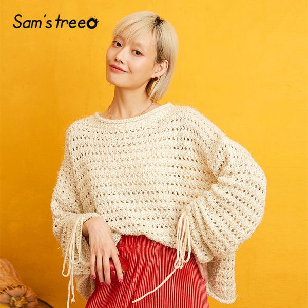 sam's tree solid cut out pullover women sweaters 2019 autumn long lace up sleeve loose casual daily office ladies, White;black
sam's tree solid cut out pullover women sweaters 2019 autumn long lace up sleeve loose casual daily office ladies, White;black