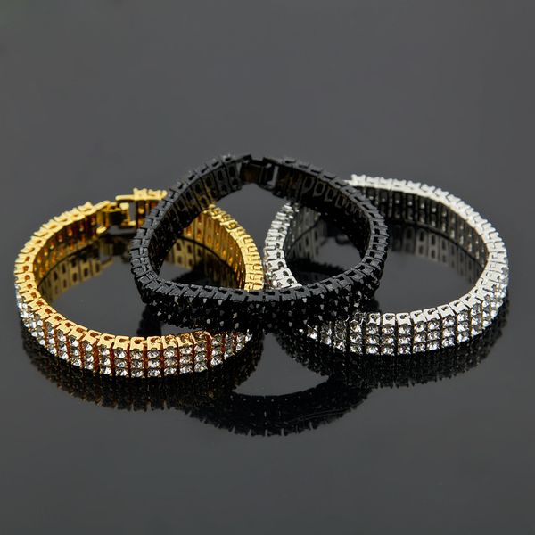 12mm 8" personalized hip hop mens bling gold 3 rows tennis chain bracelet iced out full diamond rapper jewelry gifts for guys for sale, Black 
12mm 8" personalized hip hop mens bling gold 3 rows tennis chain bracelet iced out full diamond rapper jewelry gifts for guys for sale, Black