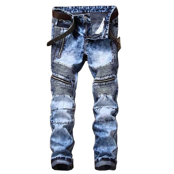 newsosoo fashion men's ripped pleated biker jeans pants washed slim fit denim motorcycle denim trousers straight for male, Blue
newsosoo fashion men's ripped pleated biker jeans pants washed slim fit denim motorcycle denim trousers straight for male, Blue