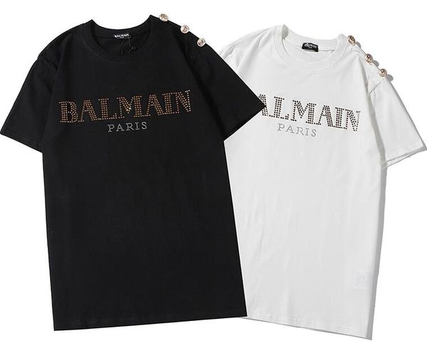 2020 new summer cotton t shirt fashion short sleeve drill letters gold button short sleeve t shirt women's t shirt, White
2020 new summer cotton t shirt fashion short sleeve drill letters gold button short sleeve t shirt women's t shirt, White