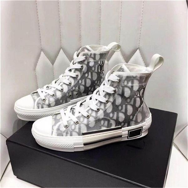 new fashion canvas shoes b23 oblique sneaker tissu technique flowers sneaker men women high-canvas shoes sneakers, Black