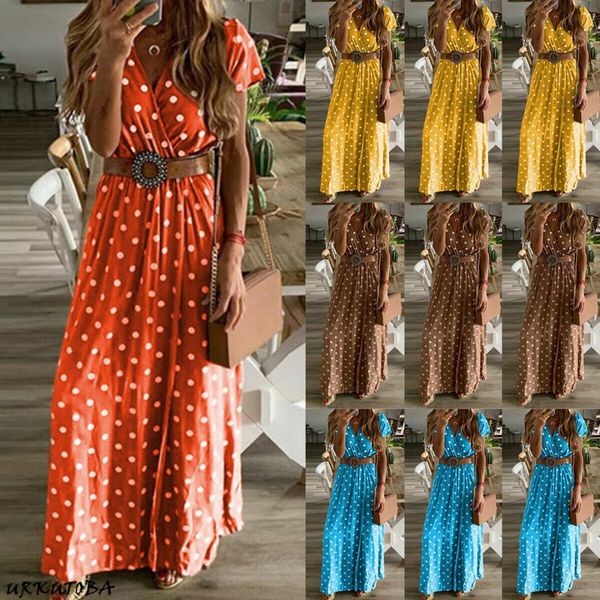 fashion women boho womens summer maxi long dress v-neck short sleeve polka dot beach evening party sundress ladies vestidos, Black;gray
fashion women boho womens summer maxi long dress v-neck short sleeve polka dot beach evening party sundress ladies vestidos, Black;gray