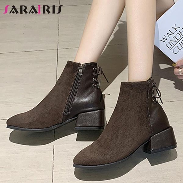 sarairis female behind lace decorating ankle boots fashion retro med chunky heel boots women elegant patchwork shoes woman, Black
sarairis female behind lace decorating ankle boots fashion retro med chunky heel boots women elegant patchwork shoes woman, Black