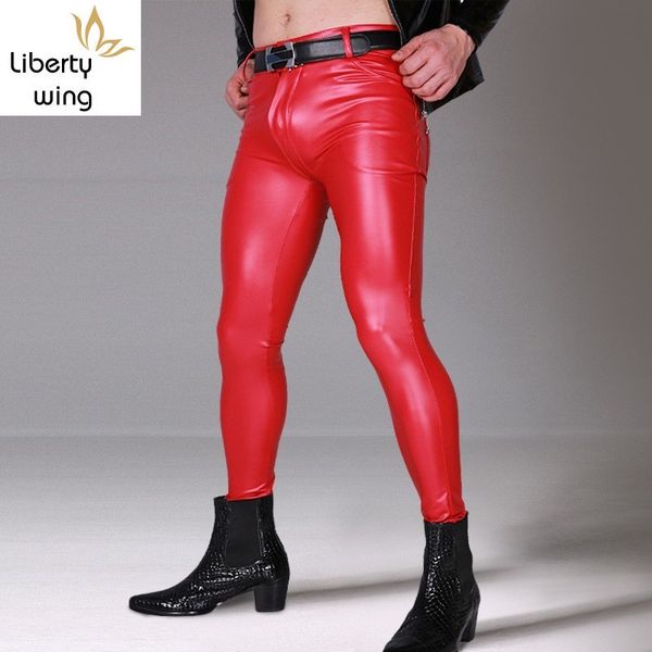 men's pants fashion bright pu elastic skinny pencil men long motorcycle trousers joggers punk stage show faux leather, Black 
men's pants fashion bright pu elastic skinny pencil men long motorcycle trousers joggers punk stage show faux leather, Black