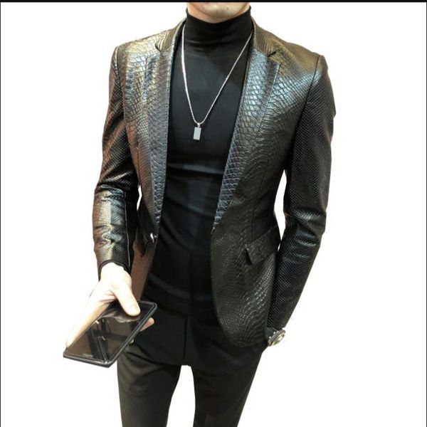 m-4xl 2019 new men's pu leather jacket korean slim suit coat casual tide suit youth snakeskin pattern jacket plus size clothes, Black
m-4xl 2019 new men's pu leather jacket korean slim suit coat casual tide suit youth snakeskin pattern jacket plus size clothes, Black