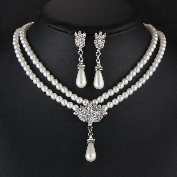 european and american jewelry bride pearl crystal with short collarbone neck necklace set earrings korean version temperament, Silver
european and american jewelry bride pearl crystal with short collarbone neck necklace set earrings korean version temperament, Silver