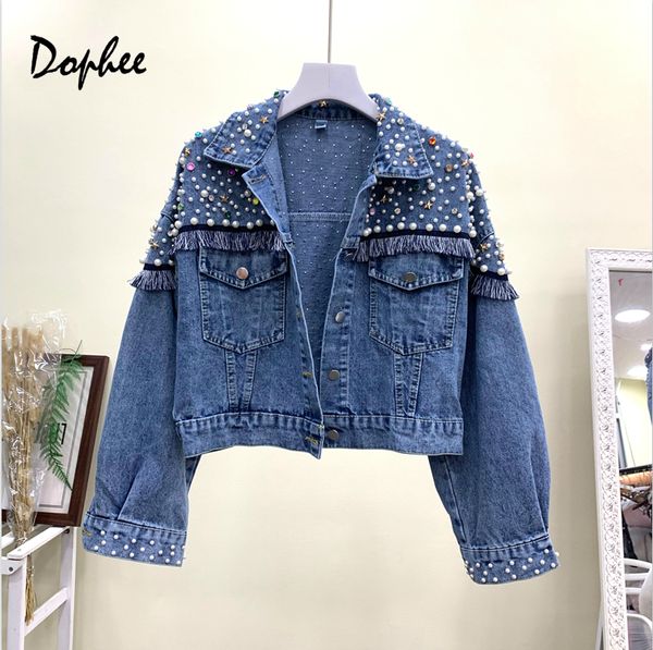 2019 new blue diamonds pearls denim jacket women autumn streetwear tassel short coat women loose bomber jacket, Black;brown
2019 new blue diamonds pearls denim jacket women autumn streetwear tassel short coat women loose bomber jacket, Black;brown