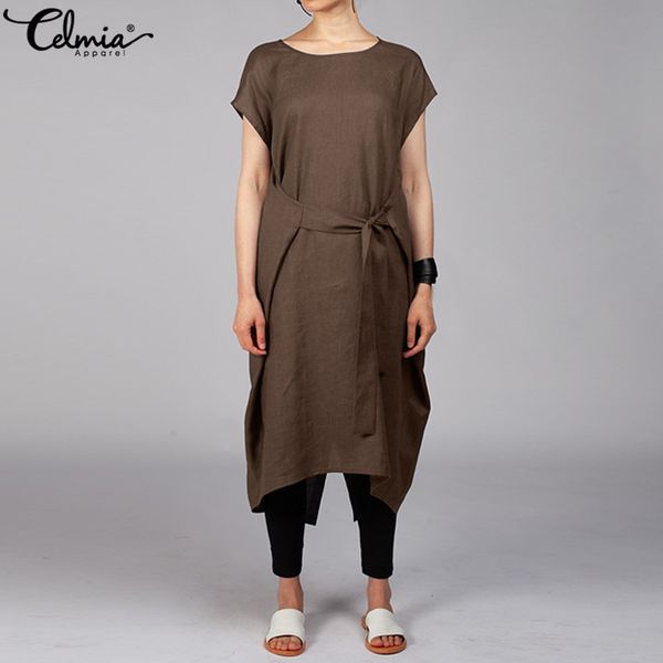 2020 celmia women fashion summer dress short sleeve belted casual loose female midi sundress split plus size vestidos mujer robe, Black;gray
2020 celmia women fashion summer dress short sleeve belted casual loose female midi sundress split plus size vestidos mujer robe, Black;gray