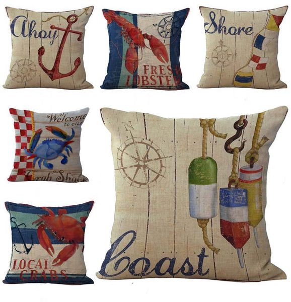 пляж лодка якорь краб пляжный отдых наволочка чехол для подушки белье хлопок бросить наволочки домашний диван кровать наволочка корабль паде