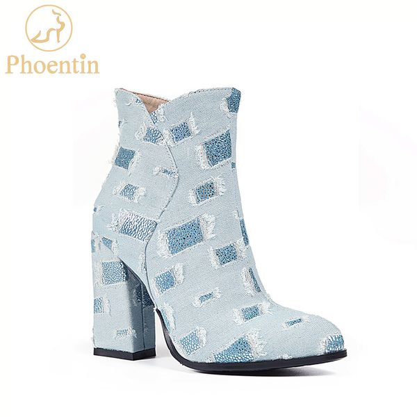 phoentin denim women's shoes 2018 cowgirl boots zip geometric broken design super high heel ankle boots blue jeans shoes ft499, Black
phoentin denim women's shoes 2018 cowgirl boots zip geometric broken design super high heel ankle boots blue jeans shoes ft499, Black
