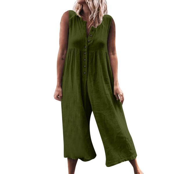 jumpsuit romper women casual high waist cotton linen button romper sleeveless solid loose jumpsuit summer clothes, Black;white
jumpsuit romper women casual high waist cotton linen button romper sleeveless solid loose jumpsuit summer clothes, Black;white