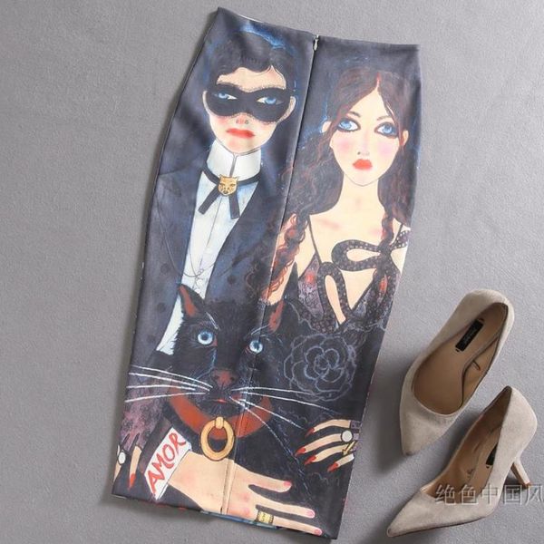 spring autumn new fashion character print skirt women high waist package hip step pencil skirt, Black
spring autumn new fashion character print skirt women high waist package hip step pencil skirt, Black