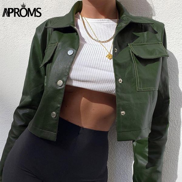 aproms искусственная кожа основные обрезанные куртки женщины повседневная с длинным рукавом кнопка карман короткие верхняя одежда мода 2019, Black;brown
aproms искусственная кожа основные обрезанные куртки женщины повседневная с длинным рукавом кнопка карман короткие верхняя одежда мода 2019, Black;brown