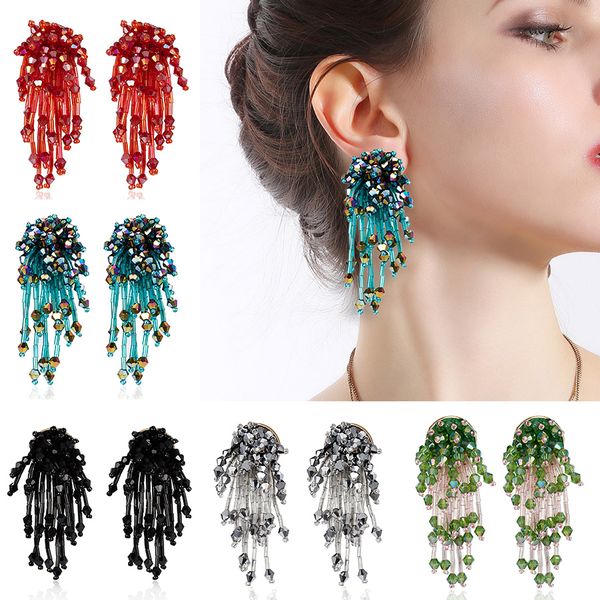 trendy hand-woven flower crystal rice beads drop tassel pendant earrings stud women beaded string earrings, Silver
trendy hand-woven flower crystal rice beads drop tassel pendant earrings stud women beaded string earrings, Silver