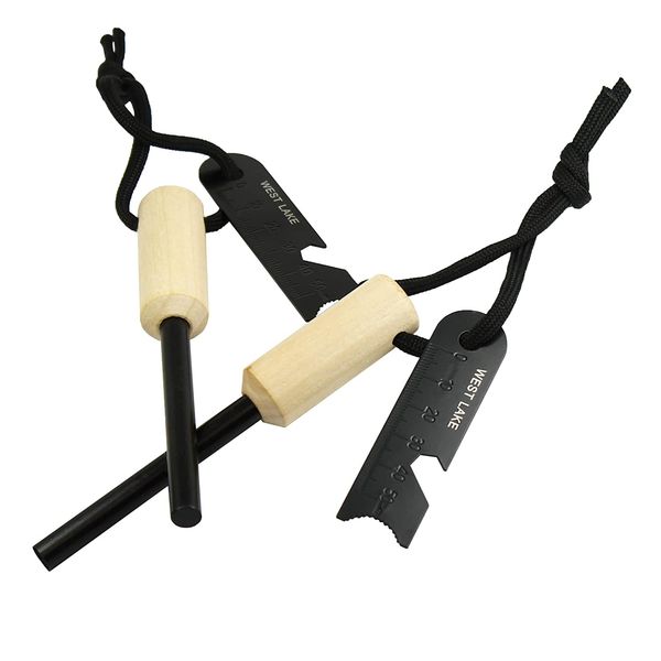set of two survival 5/16" ferrocerium (ferro) rods flint fire starter kits with wood handles and steel strikers
set of two survival 5/16" ferrocerium (ferro) rods flint fire starter kits with wood handles and steel strikers