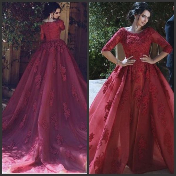 burgundy lace prom dresses jewel neck long sleeves lace appliques sweep train cocktail party gowns tulle zipper back formal evening dresses, Black
burgundy lace prom dresses jewel neck long sleeves lace appliques sweep train cocktail party gowns tulle zipper back formal evening dresses, Black