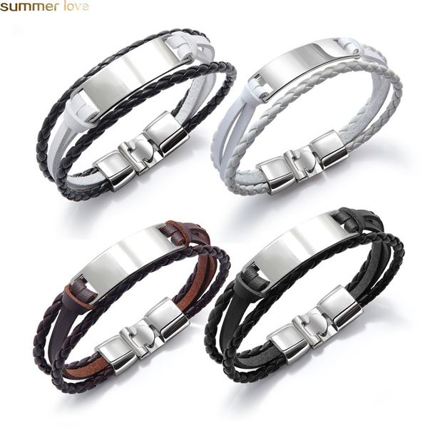 new engraved tag leather bracelet stainless steel mens bracelet personalized diy custom layered genuine leather bangle gift men's jewel, Golden;silver
new engraved tag leather bracelet stainless steel mens bracelet personalized diy custom layered genuine leather bangle gift men's jewel, Golden;silver