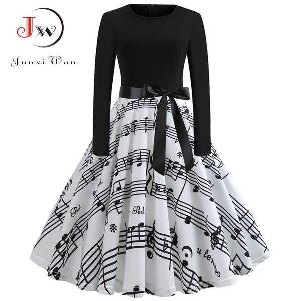 music note print elegant party dress women 50s 60s retro vintage robe rockabilly dresses plus size casual winter midi dresses, Black;gray 
music note print elegant party dress women 50s 60s retro vintage robe rockabilly dresses plus size casual winter midi dresses, Black;gray