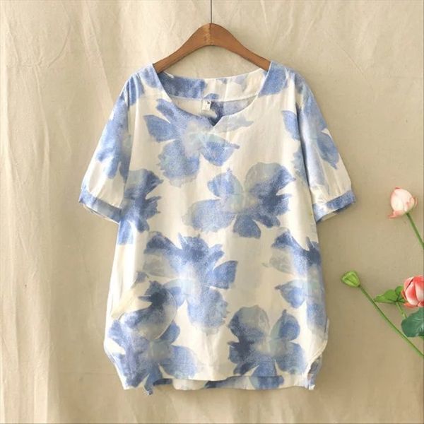 2020 women's literary ink cotton linen flower cotton linen loose large size t-shirt female jn5763, White
2020 women's literary ink cotton linen flower cotton linen loose large size t-shirt female jn5763, White